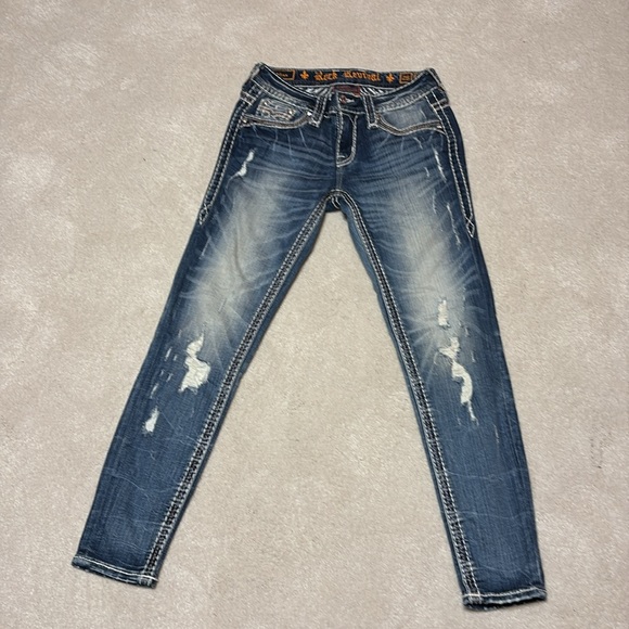 Rock, revival, distressed, mid rise, ankle, skinny jeans - Picture 4 of 8